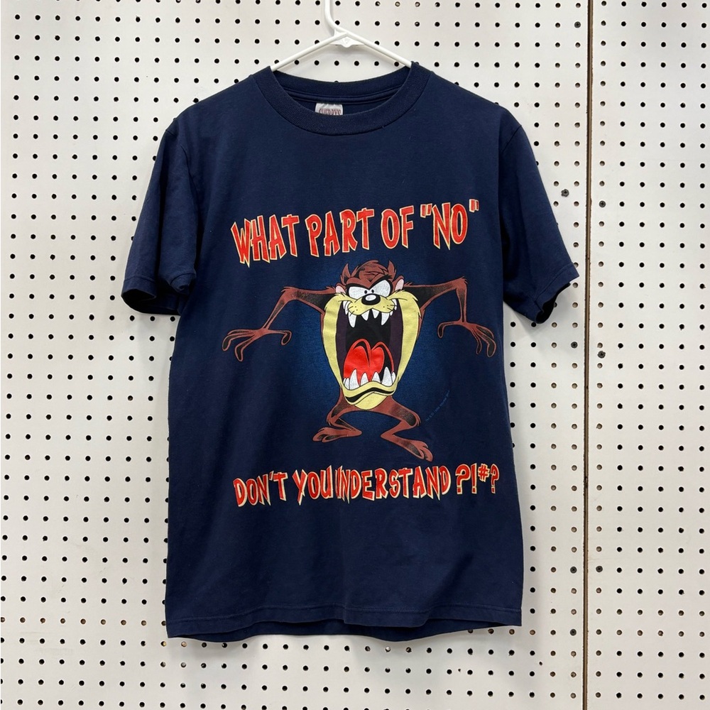 ITEM#91 Taz Shirt L Blue 90s Warner Bros Tasmanian Devil Cartoon size M 
19x27
